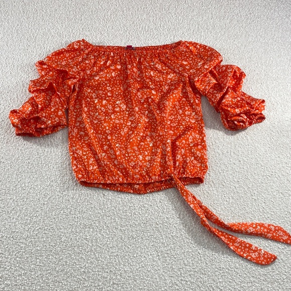 Vince Camuto Tops - Vince Camuto Orange Floral Off-the-Shoulder Tie-Waist Blouse xs